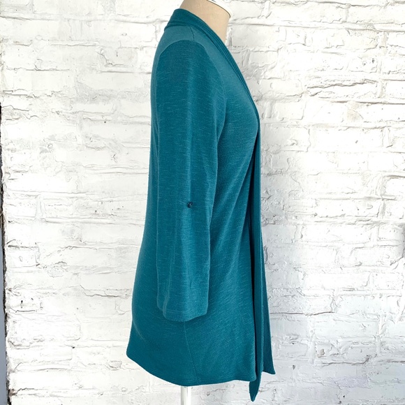 Cardigan sweater open front long blue green knit Small Bobeau - Picture 5 of 9